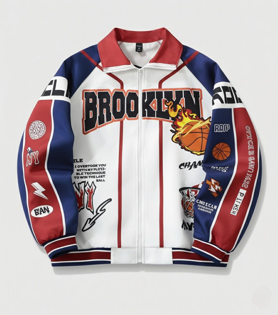 Brooklyn Flame Basketball Streetwear Jacket – Retro Varsity Style