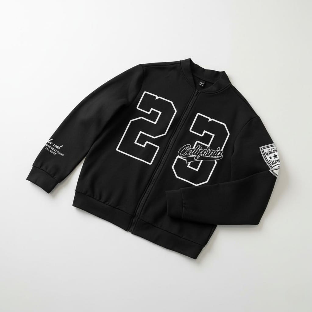 Black “California 23” Varsity Zip-Up Jacket