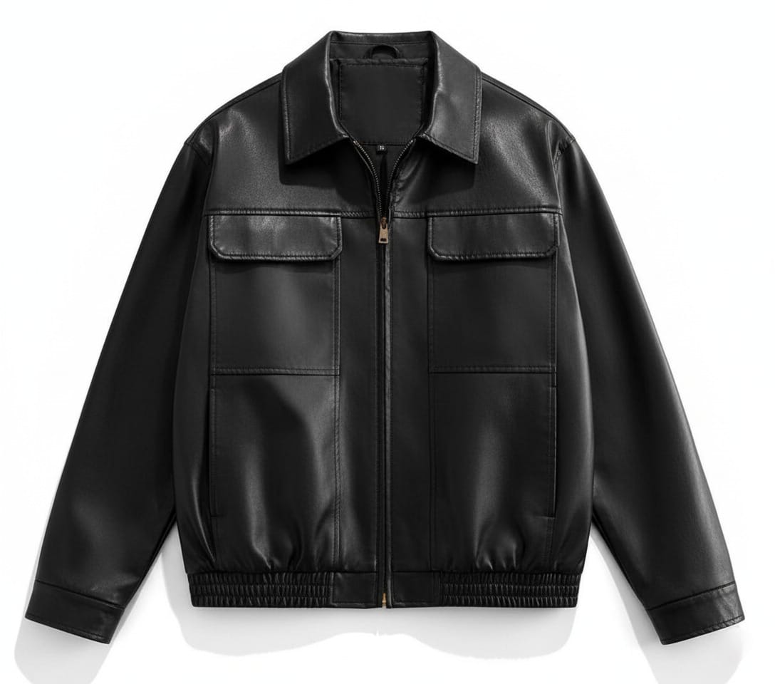 Black Faux Leather Bomber Jacket