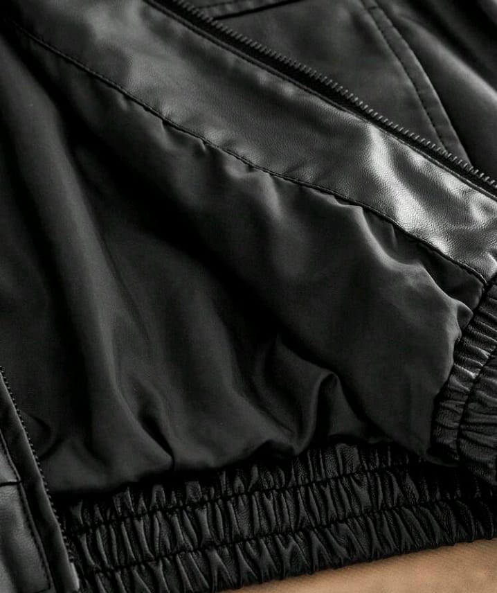 Black Faux Leather Bomber Jacket