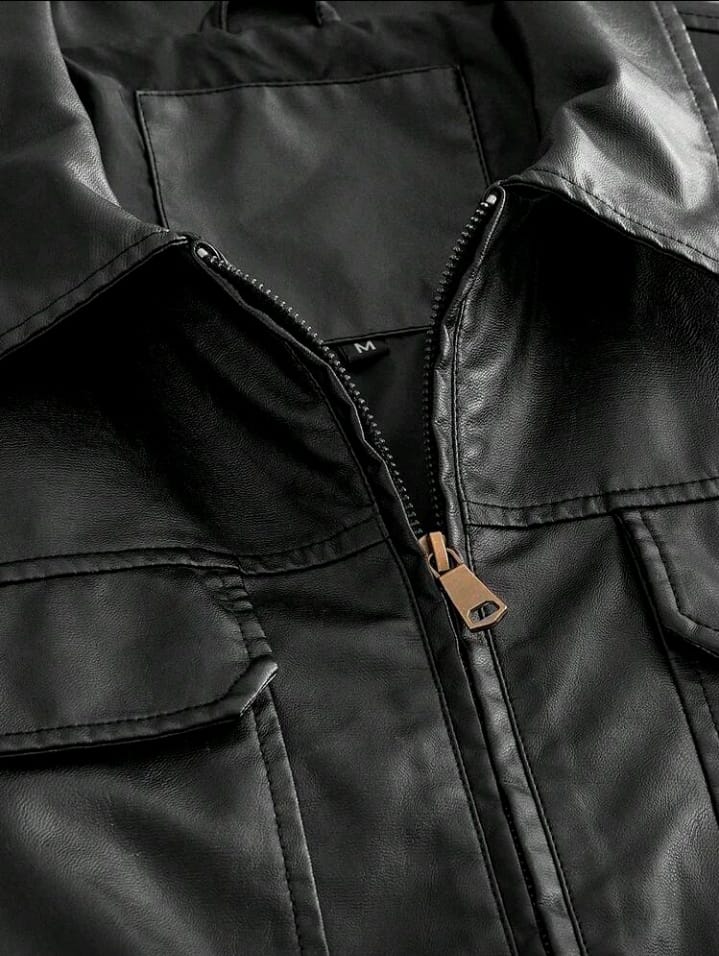 Black Faux Leather Bomber Jacket