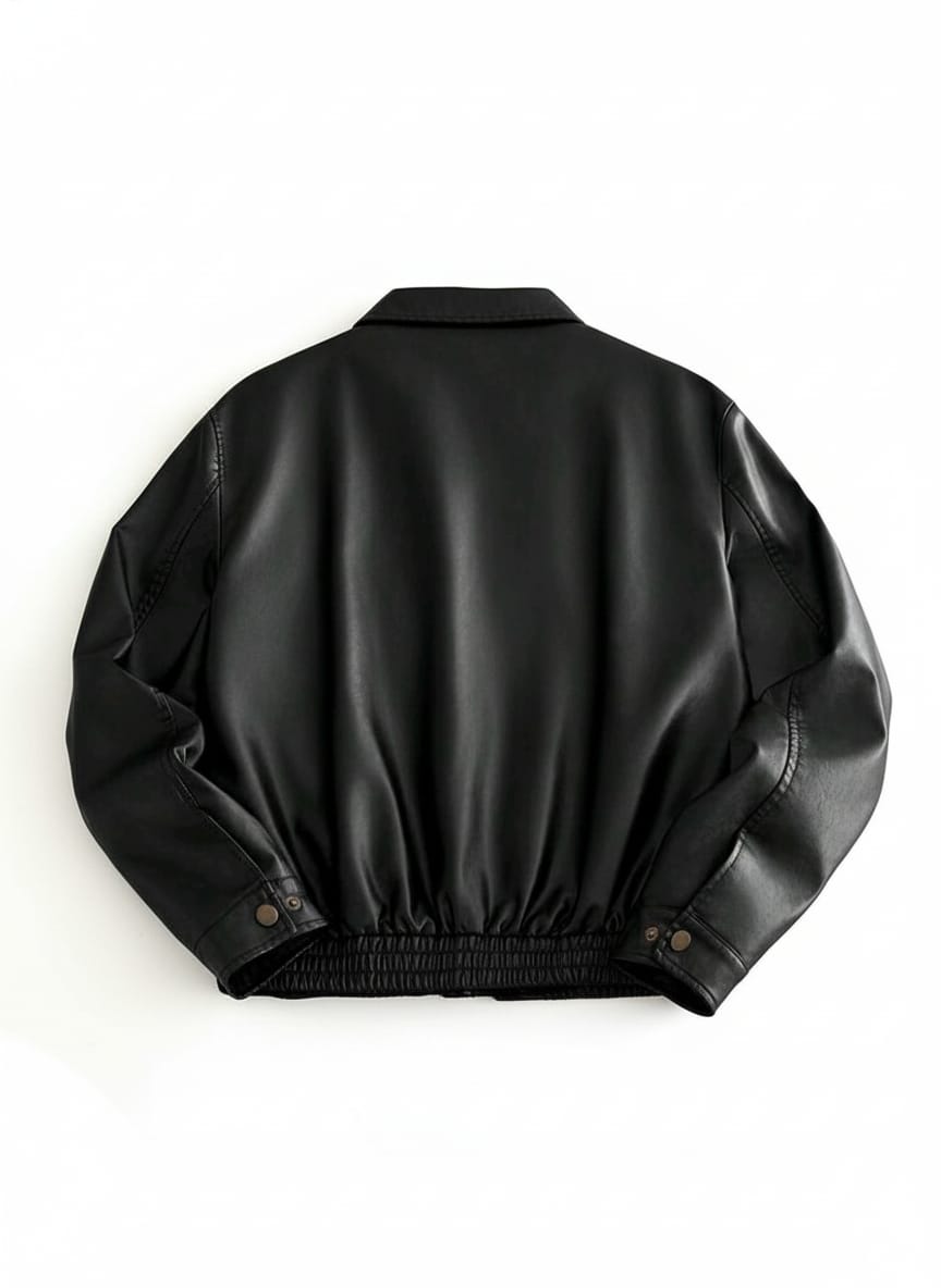 Black Faux Leather Bomber Jacket