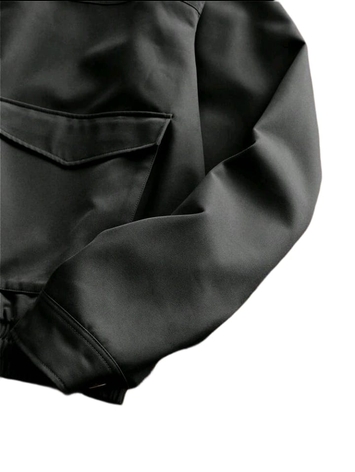 Dark Gray Bomber Jacket with Contrast Collar