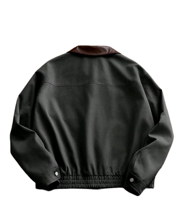 Dark Gray Bomber Jacket with Contrast Collar