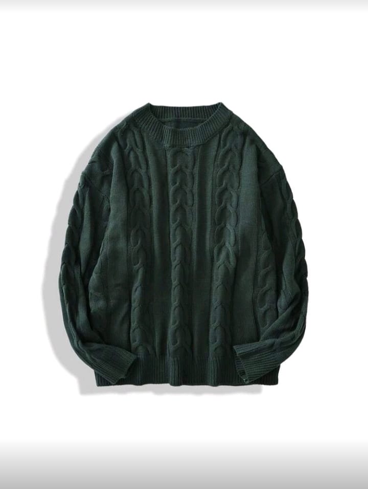 Deep Forest Green Cable-Knit Sweater