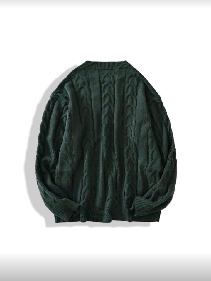 Deep Forest Green Cable-Knit Sweater