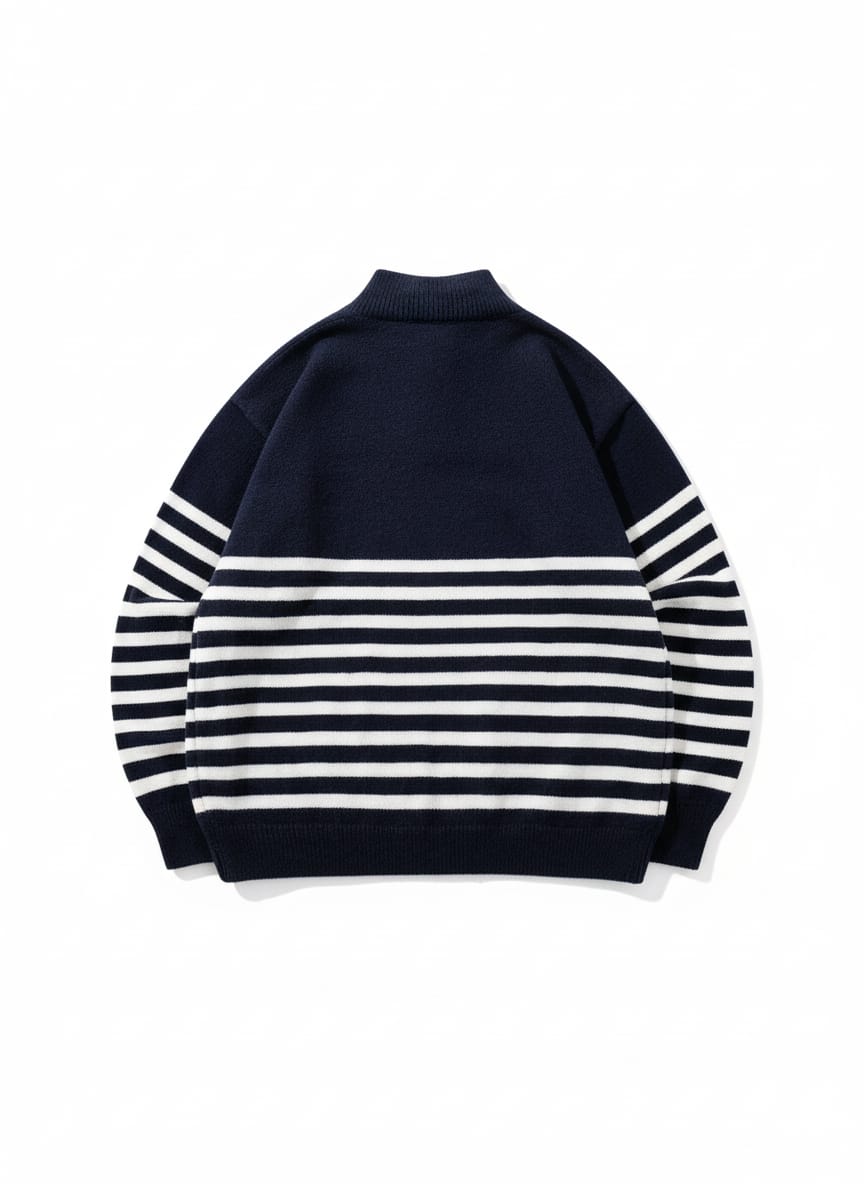 Navy and White Striped Half-Zip Sweater
