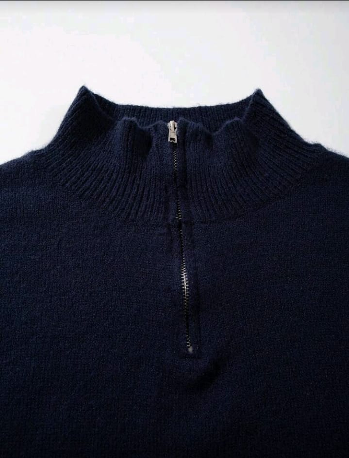 Navy and White Striped Half-Zip Sweater