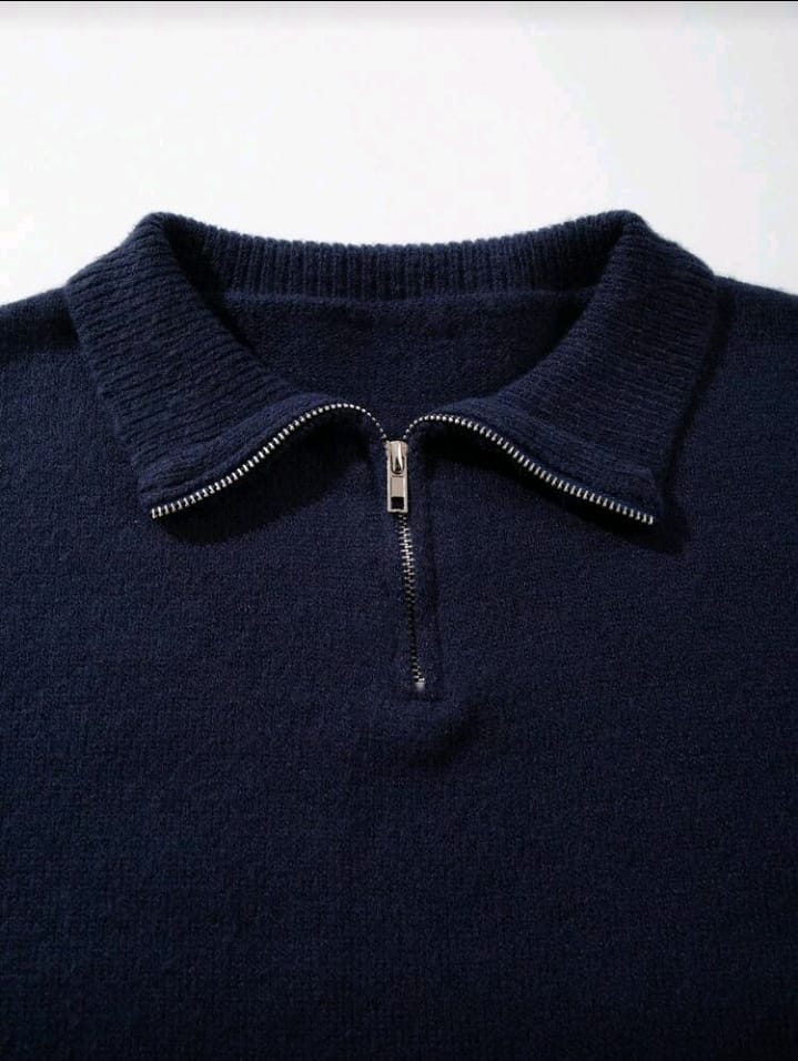 Navy and White Striped Half-Zip Sweater