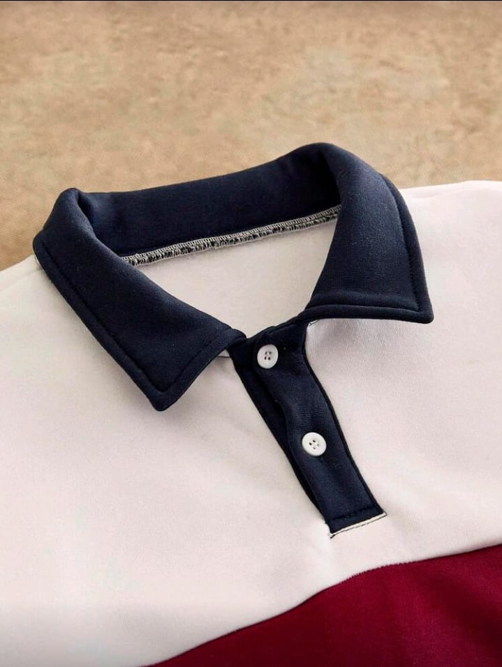 Retro Colorblock Polo Sweatshirt