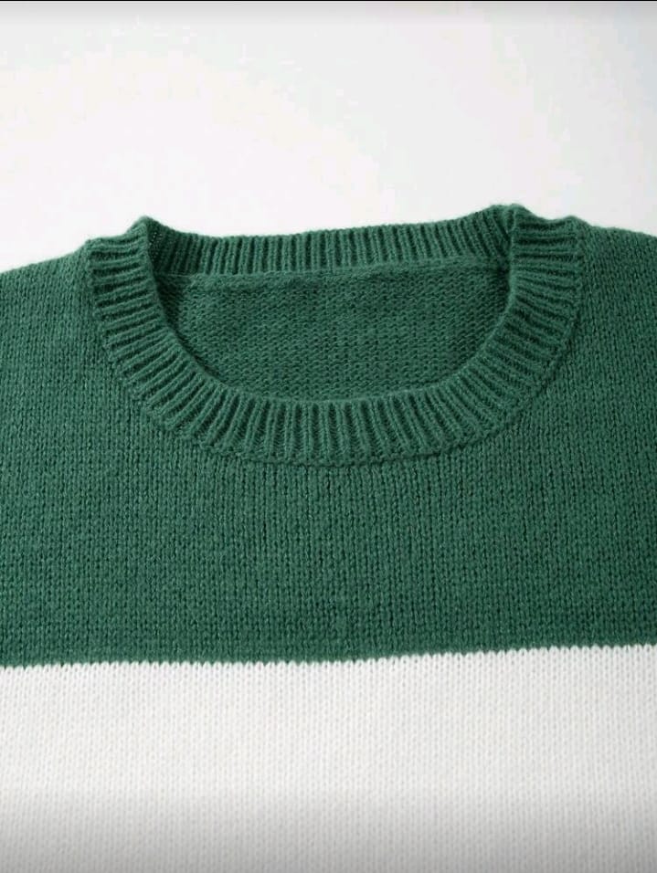 Green and White Bold Stripe Knit Sweater