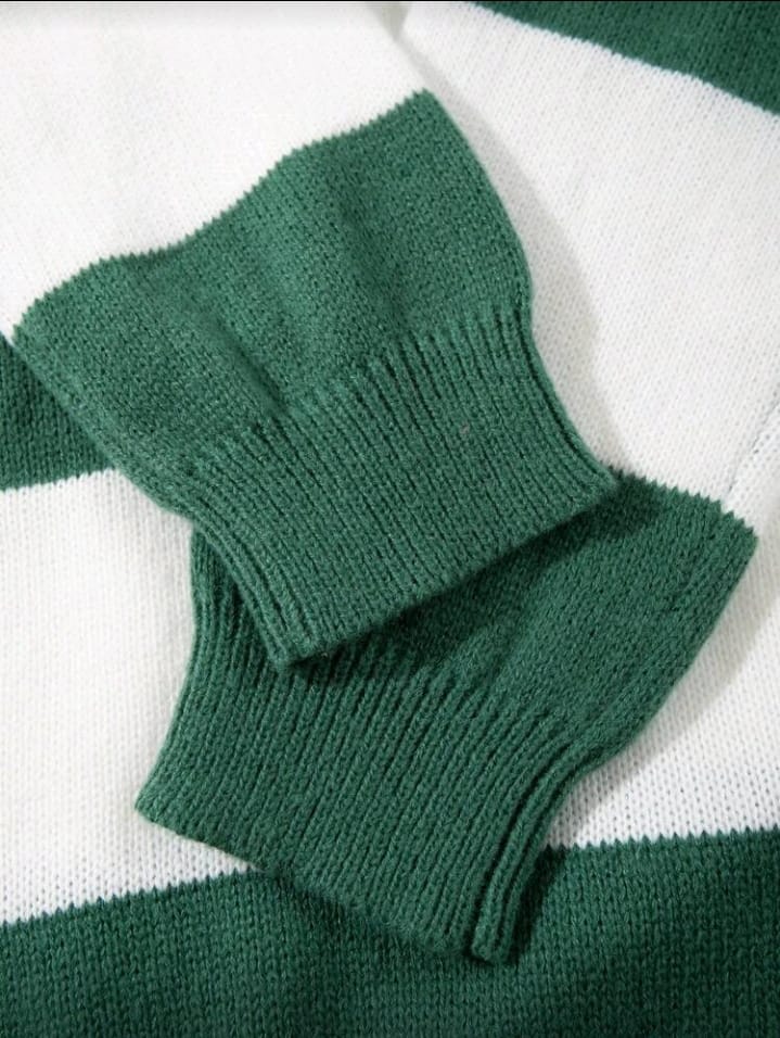 Green and White Bold Stripe Knit Sweater