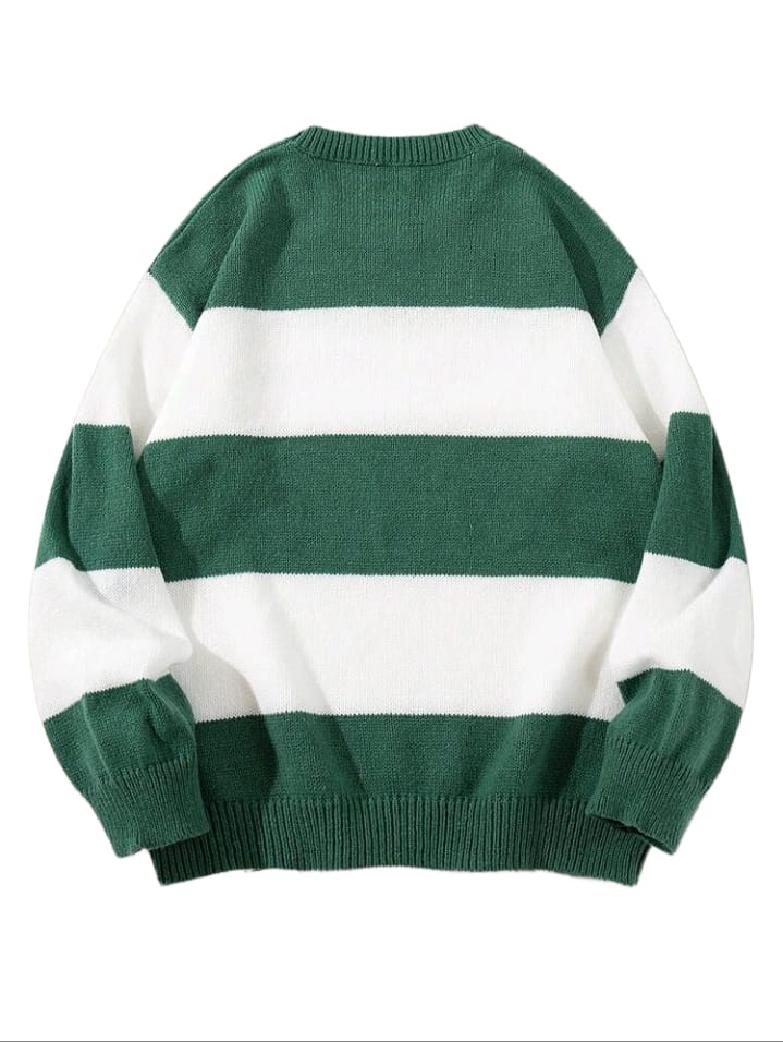Green and White Bold Stripe Knit Sweater