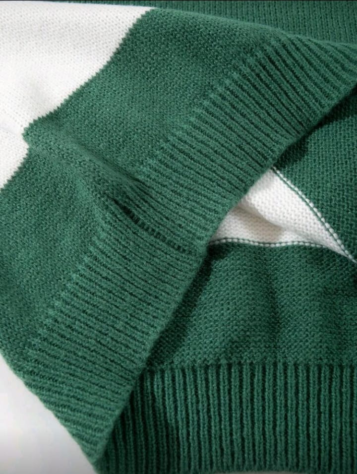 Green and White Bold Stripe Knit Sweater