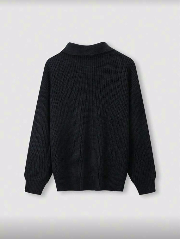 Black Half-Zip Knit Sweater with Collar