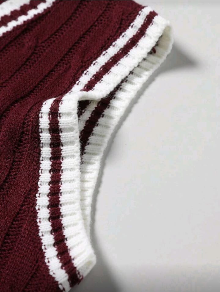 Maroon Cable-Knit V-Neck Sweater Vest