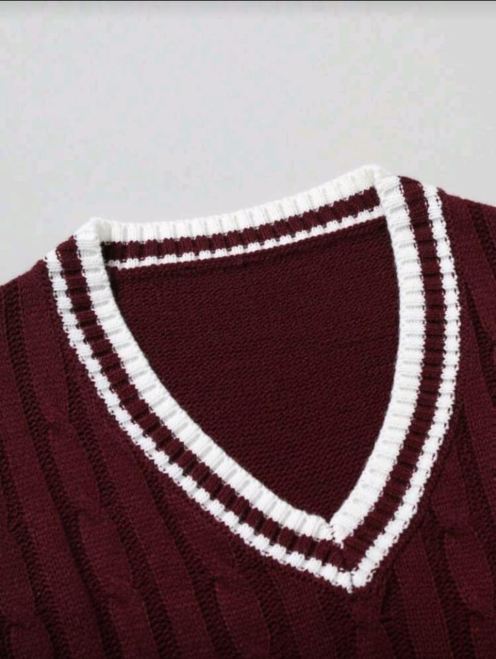 Maroon Cable-Knit V-Neck Sweater Vest