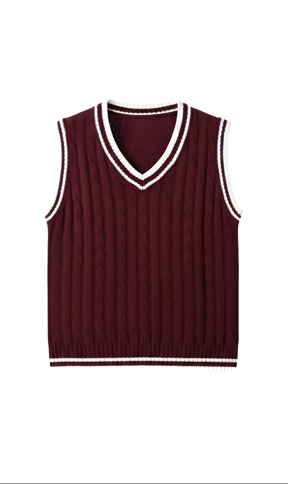 Maroon Cable-Knit V-Neck Sweater Vest