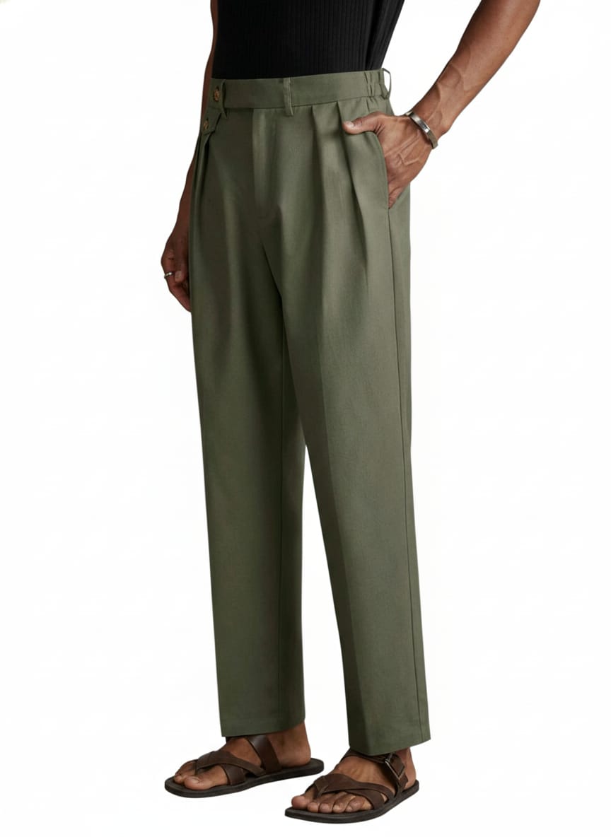 Olive Green Relaxed-Fit Trousers