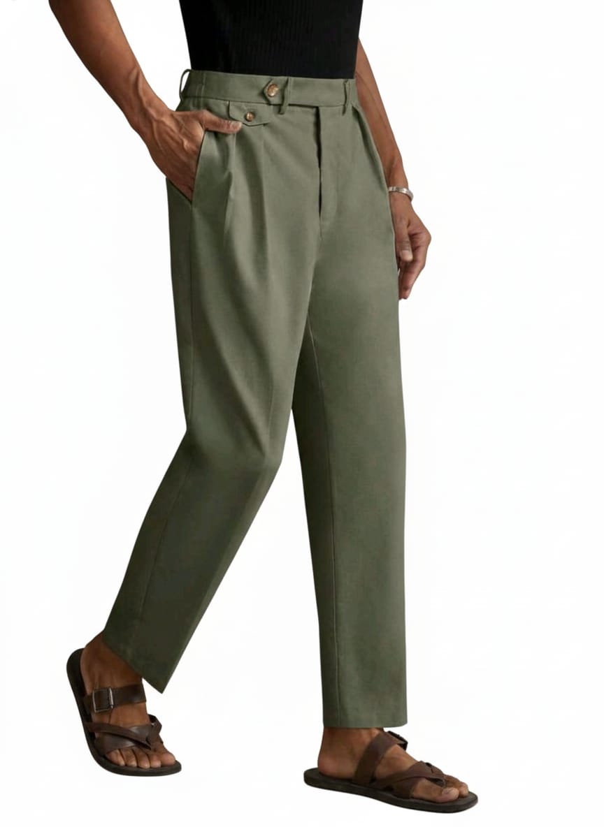 Olive Green Relaxed-Fit Trousers