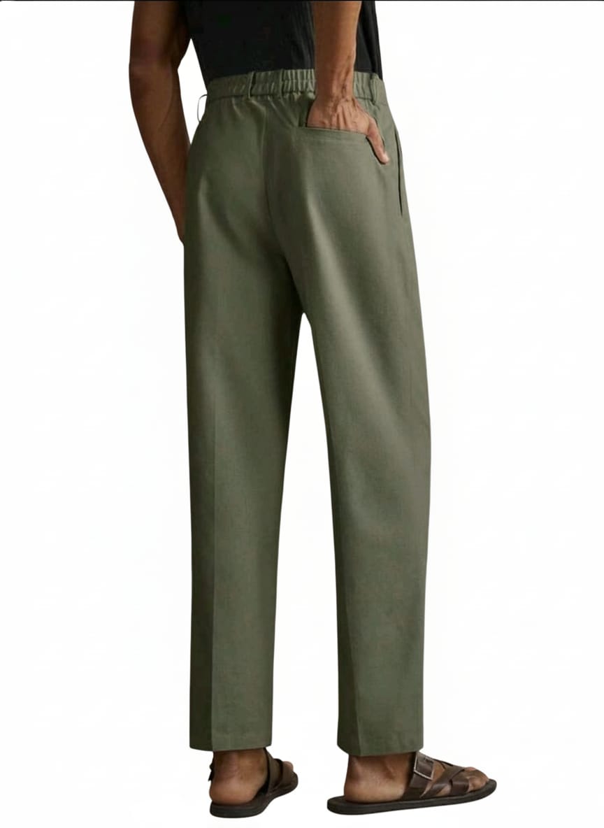 Olive Green Relaxed-Fit Trousers