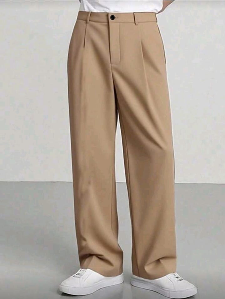 Classic Beige Straight-Leg Trousers