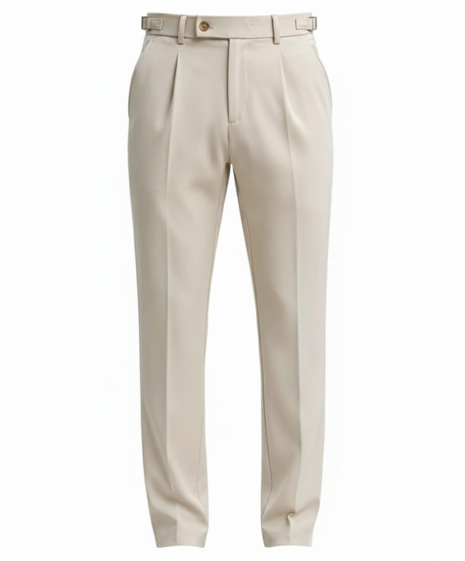 Cream Tailored Pleated Trousers