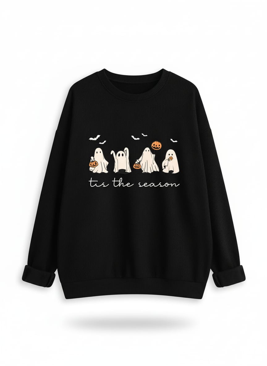 Women's Festive Ghost Graphic Crewneck Sweatshirt - Black