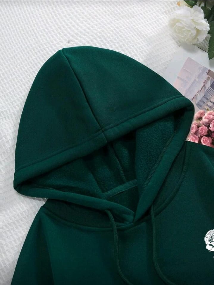 Women's "Natural Blossom" Rose Graphic Hoodie - Dark Green