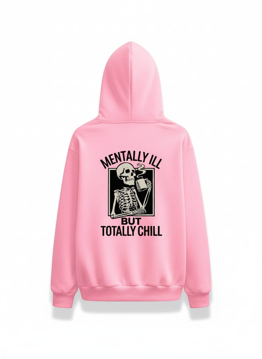 Pink Skeleton Graphic Mental Health Hoodie
