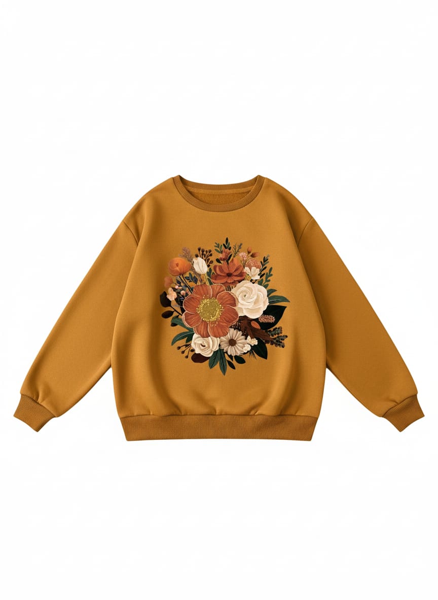 Women's Autumn Floral Bouquet Graphic Sweatshirt - Mustard