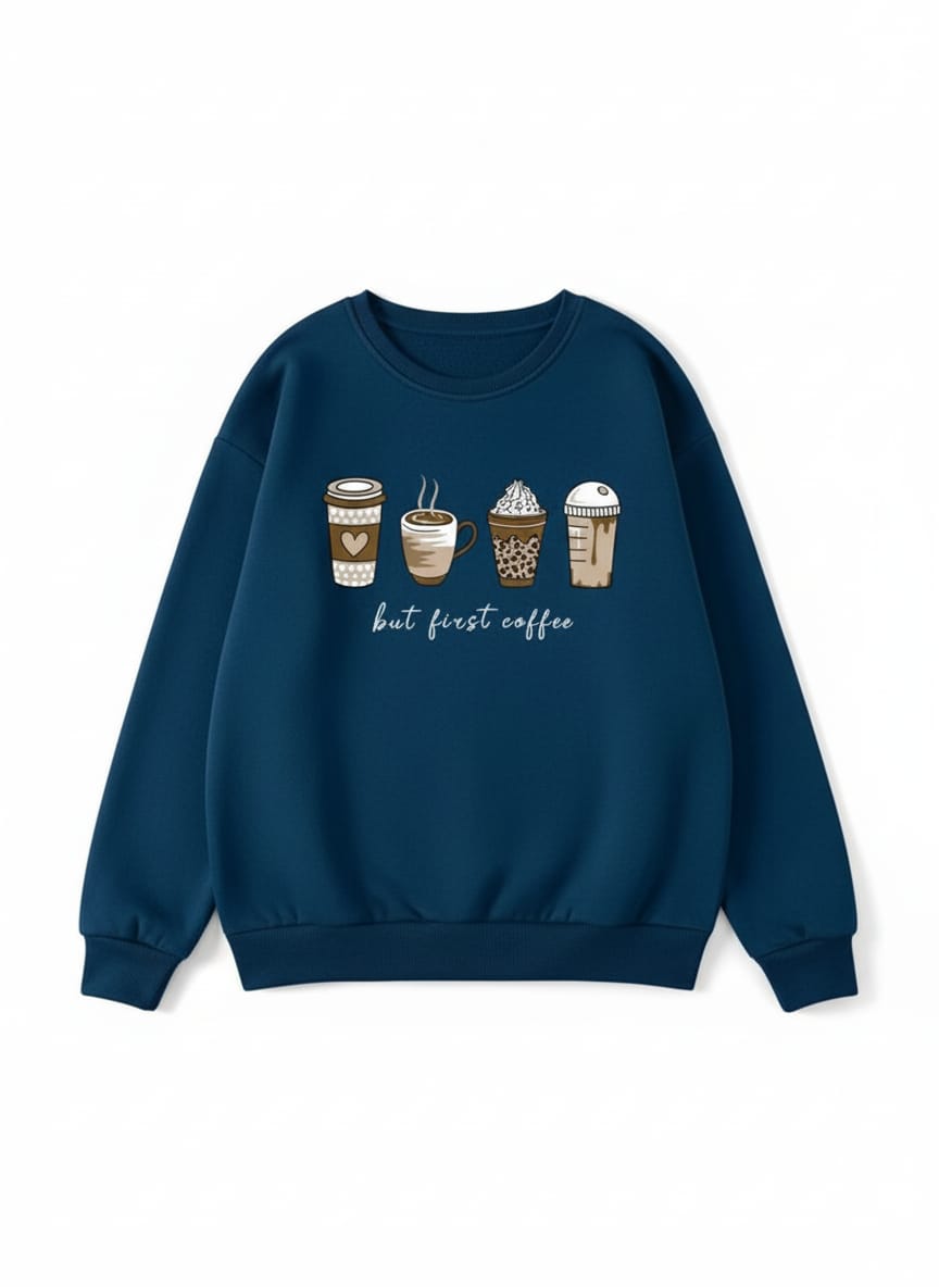 Women's Navy Blue Coffee Drinks Graphic Sweatshirt