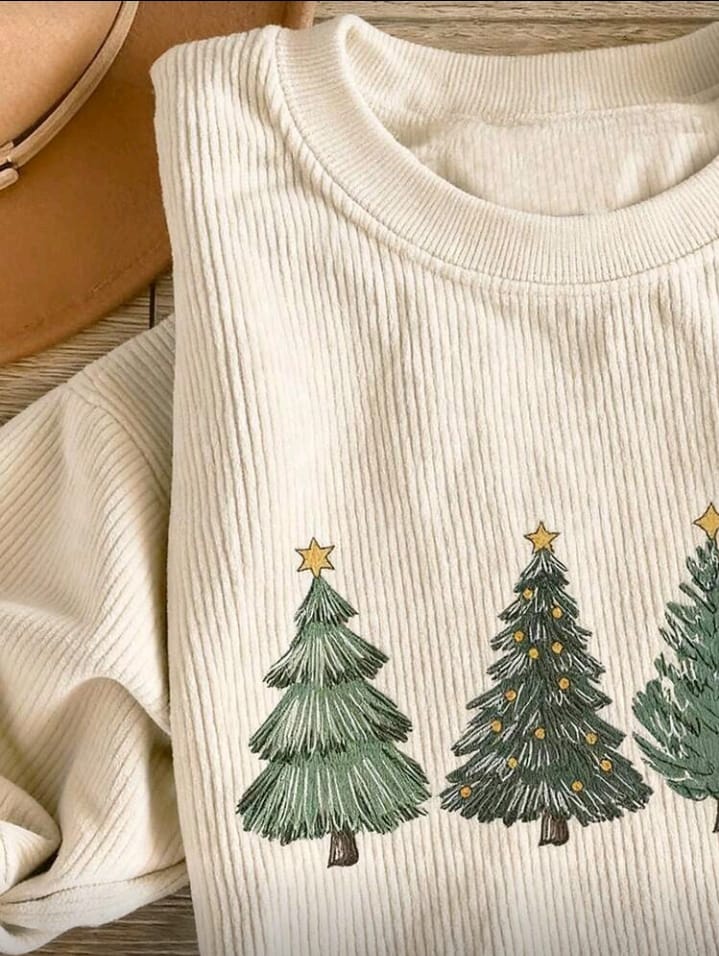 Women's Festive Christmas Tree Graphic Ribbed Sweatshirt
