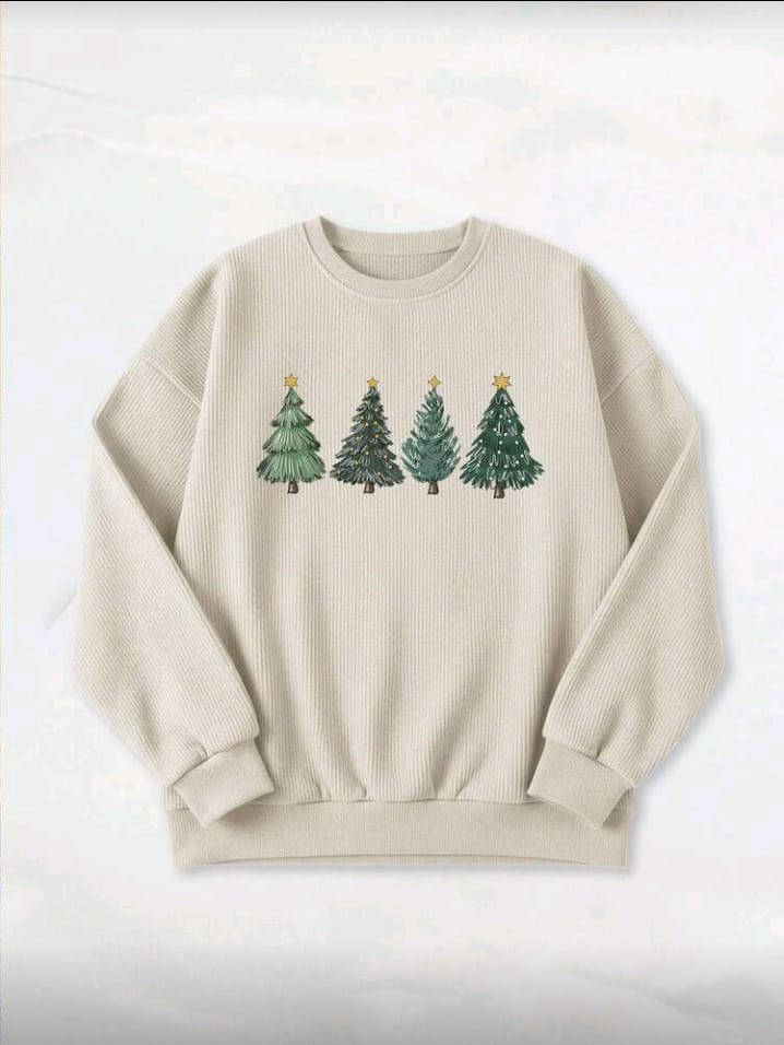 Women's Festive Christmas Tree Graphic Ribbed Sweatshirt