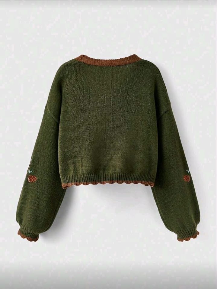 Forest Fox Embroidered Cropped Cardigan