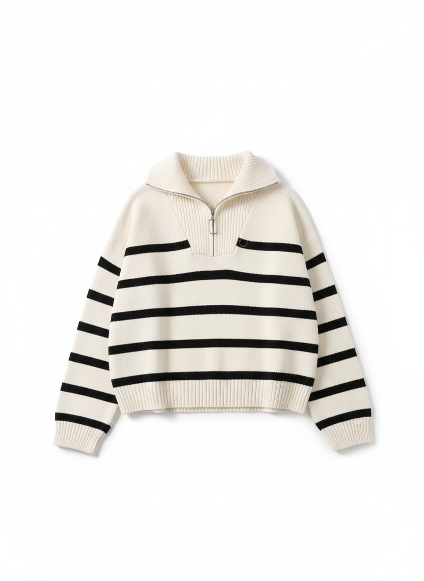 Classic Breton Stripe Quarter-Zip Pullover