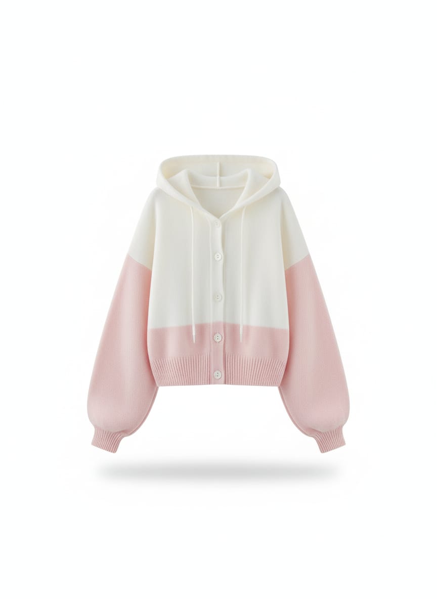 Sweet Colorblock Knit Hooded Cardigan