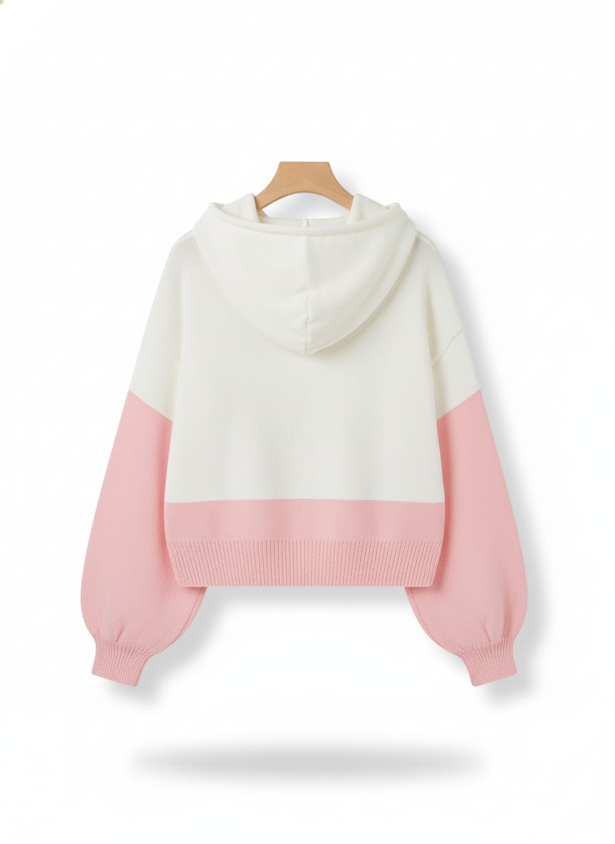 Sweet Colorblock Knit Hooded Cardigan