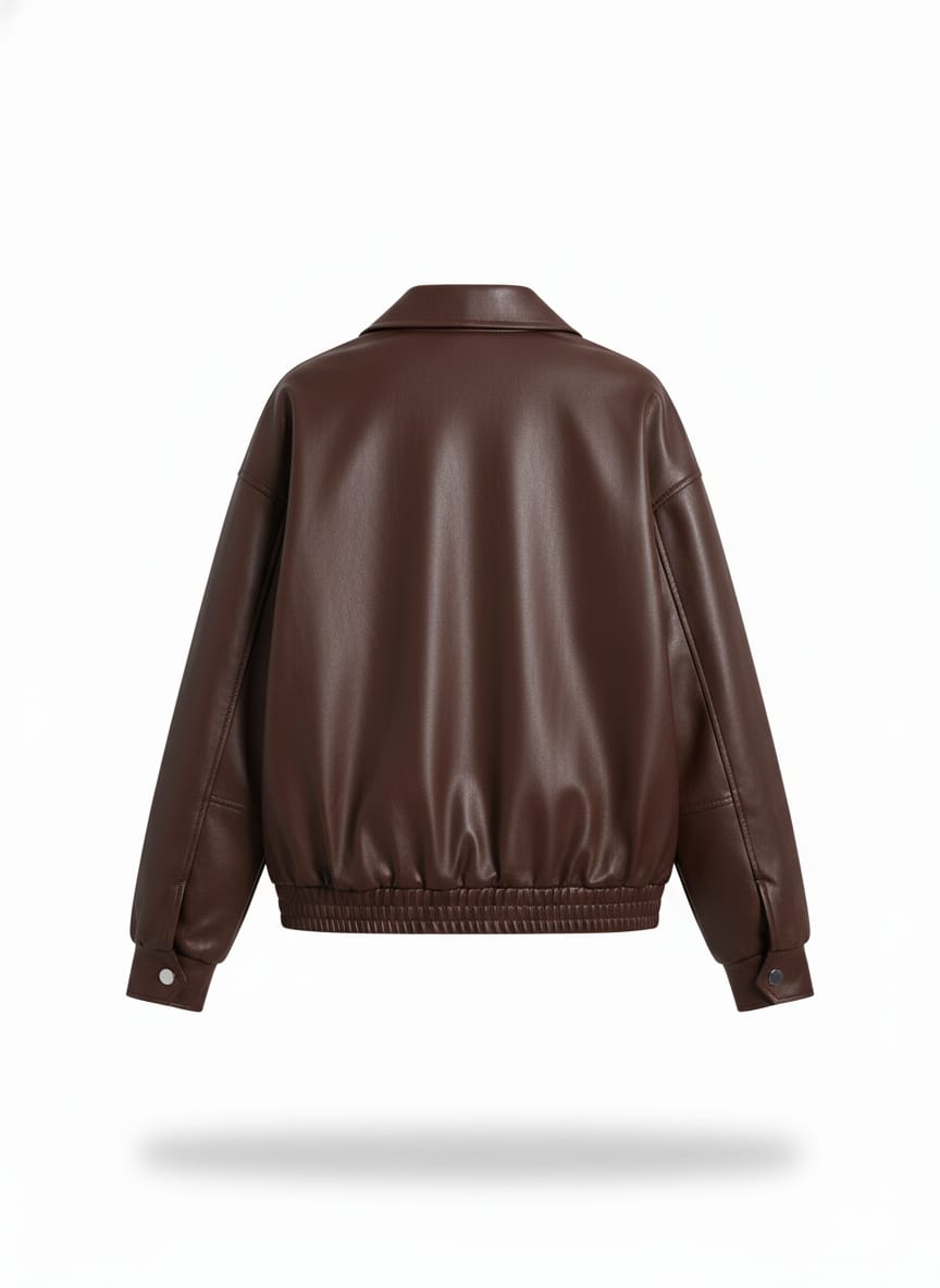 Chocolate Brown Oversized Faux Leather Bomber Women Jacket