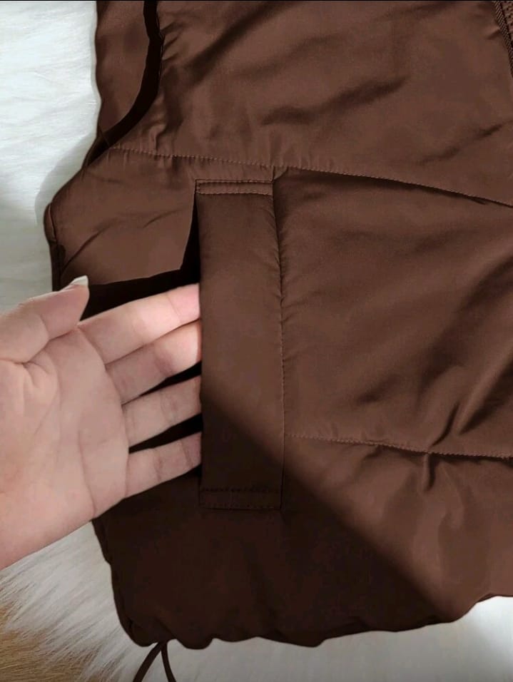 Mocha Cropped Puffer Vest with High Collar