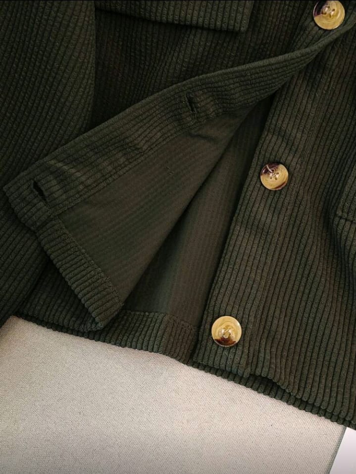 Forest Green Ribbed Knit Cropped Shirt Jacket