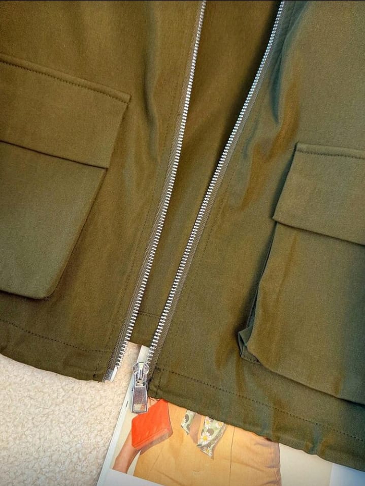 Olive Green Lightweight Utility Cropped Jacket