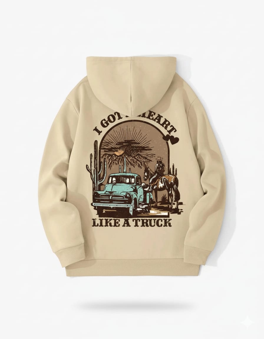 Heart Like A Truck Western Graphic Hoodie in Beige