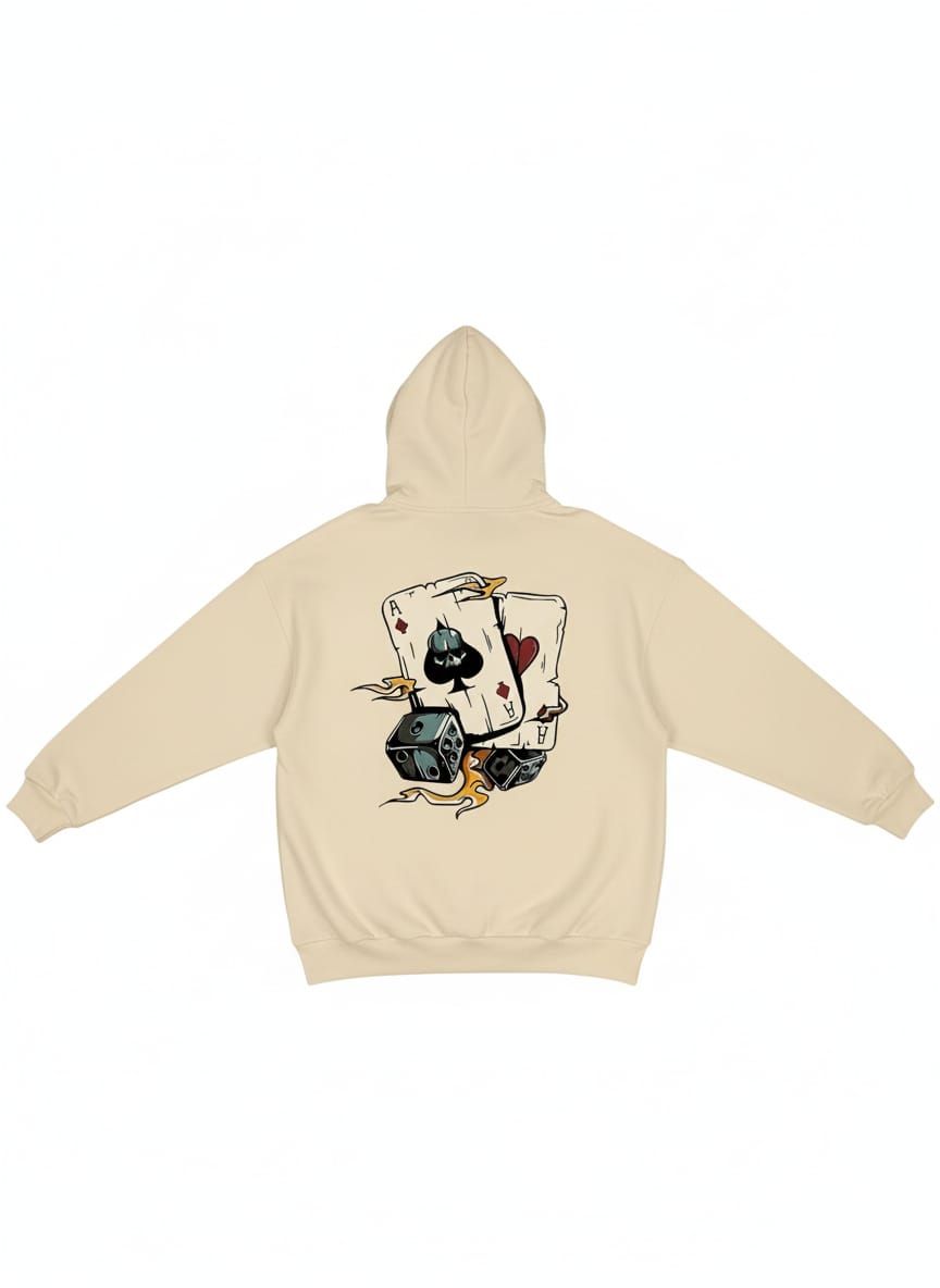 High Roller Ace Card Graphic Hoodie in Pale Beige