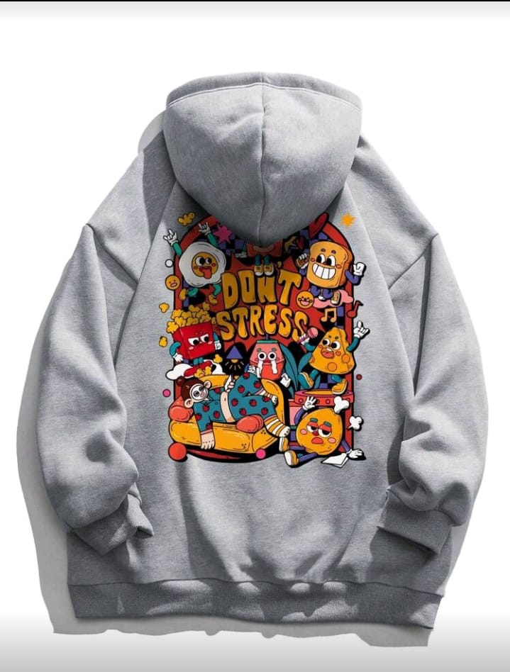 "Don't Stress" Cartoon Food Graphic Oversized Hoodie
