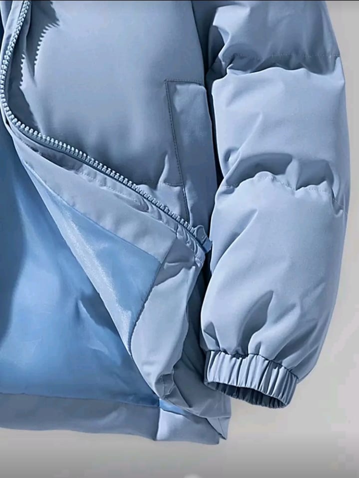 Solid Pastel Blue Puffer Jacket