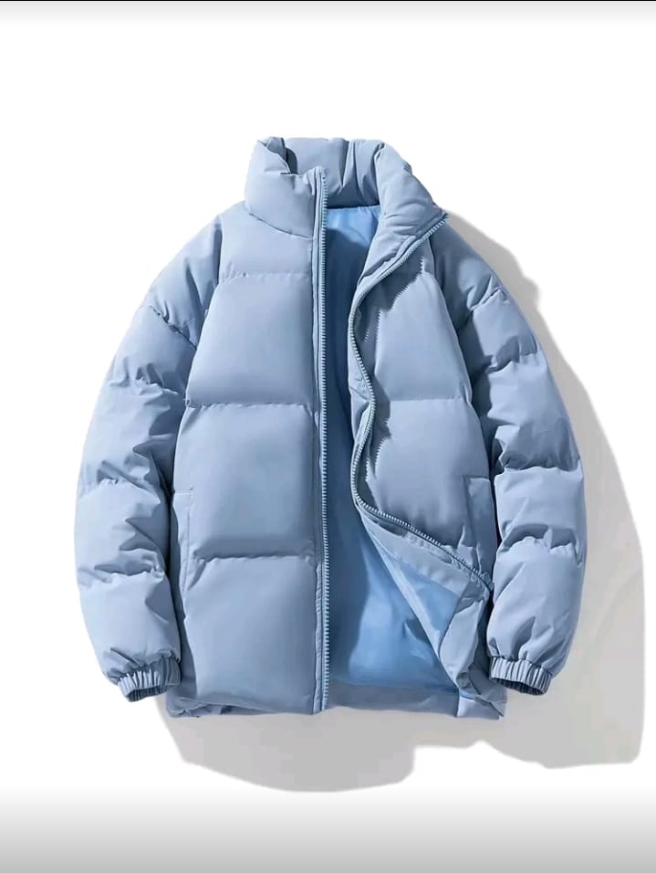 Solid Pastel Blue Puffer Jacket