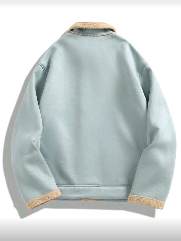 Baby Blue Suede Faux Shearling Lined Jacket