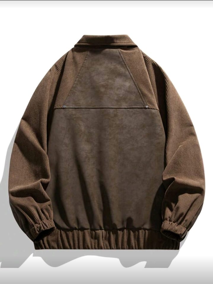 Contrast Fabric Brown Bomber Jacket