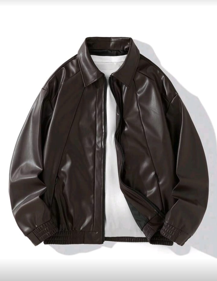 Minimalist Dark Brown Faux Leather Jacket